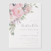 Roze Bloem Boeket Nuestra Boda Spaanse Bruiloft Vellum Uitnodigingen (Voorkant)