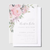 Roze Bloem Boeket Nuestra Boda Spaanse Bruiloft Vellum Uitnodigingen (Offset)