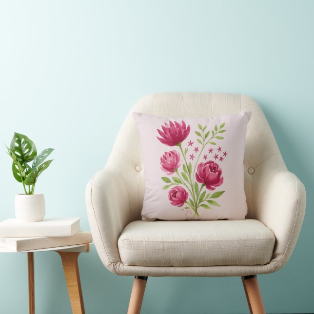 Roze Bloem Boeket Schilderij Sierkussen (Stoel)