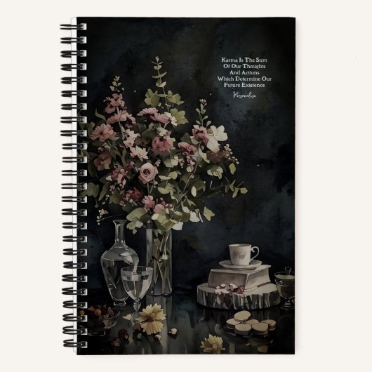 Roze Bloem Boeket Teacup Karma Quote Journal Notitieboek (Voorkant)