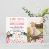 Roze bloem boerderij foto verjaardagsuitnodiging kaart (Staand voorkant)