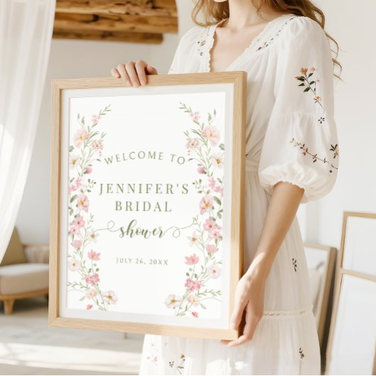 Roze Bloem Boho Bruidsfeest Welkomstbord Poster