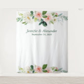 Roze Bloem Boho Bruiloft Foto Booth Achtergrond Wandkleed (Voorkant)