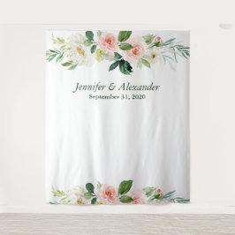 Roze Bloem Boho Bruiloft Foto Booth Achtergrond Wandkleed