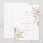 Roze bloem boho doop kaart (Voorkant / Achterkant)