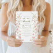Roze bloem boho krans bruidsdouche kaart