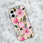 Roze bloem boho monogram iPhone case