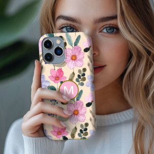 Roze bloem boho monogram iPhone case