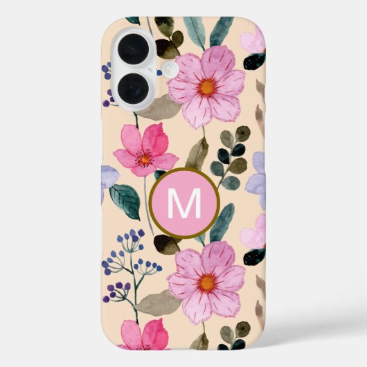 Roze bloem boho monogram iPhone case (Achterkant)
