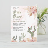 Roze bloem Boho Pampas Cactus Bruiloft Feest Kaart (Staand voorkant)