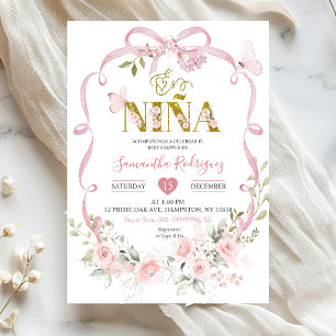 Roze Bloem Boog Coquette Zoet Es Nina Baby Shower Kaart