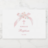 Roze Bloem Boog Doop Mini Sparkling Wijnetiket (Enkel label)