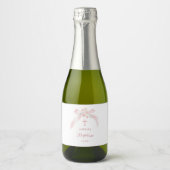 Roze Bloem Boog Doop Mini Sparkling Wijnetiket (Voorkant)