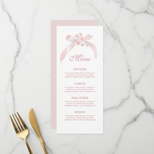Roze Bloem Boog Klassiek Menu (Voorkant / Achterkant in situ)