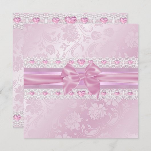 Roze Bloem & Boog Sweet 16 Uitnodigen Kaart (Voorkant / Achterkant)