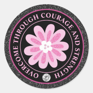Roze Bloem Borstkanker Bewustzijnsontwerp Ronde Sticker