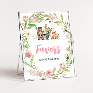 Roze bloem bos babyshower gunstbewijzen bord poster