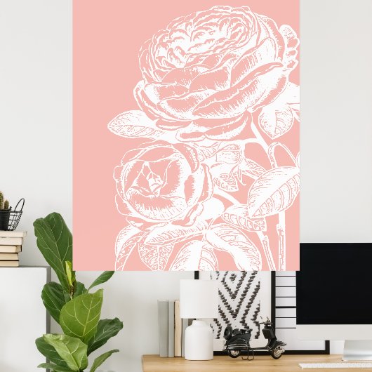  roze bloem  botanisch poster (Thuiskantoor)