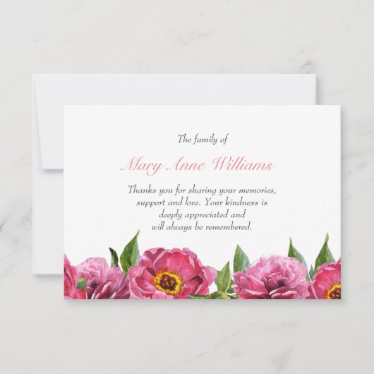  roze bloem botanische begrafenis bedankt (Voorkant)