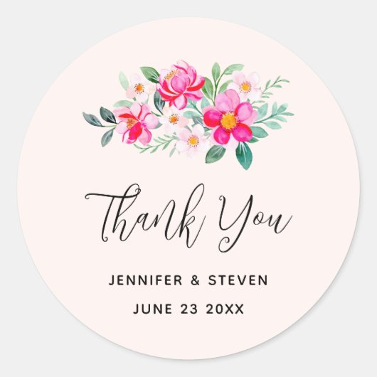  roze bloem Bouquet bedankt Ronde Sticker (Voorkant)