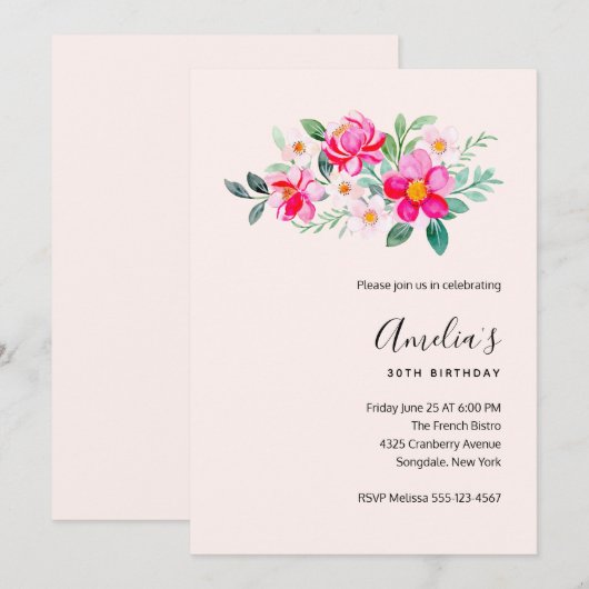  roze bloem Bouquet Birthday Kaart (Voorkant / Achterkant)