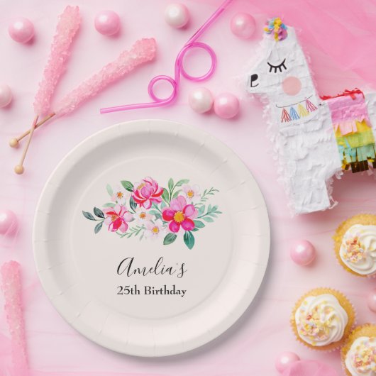  roze bloem Bouquet Birthday Papieren Bordje (Feest)