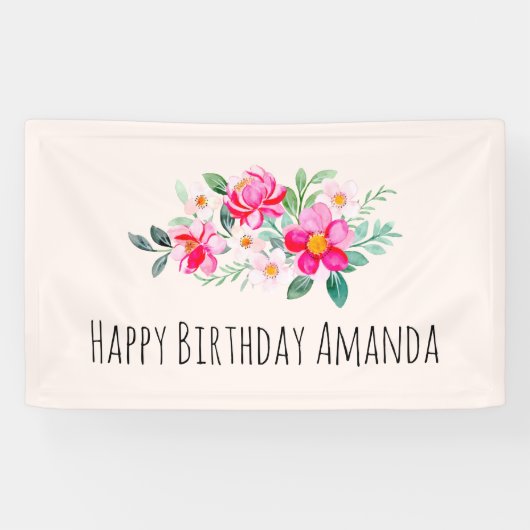  roze bloem Bouquet Birthday Spandoek (Horizontaal)