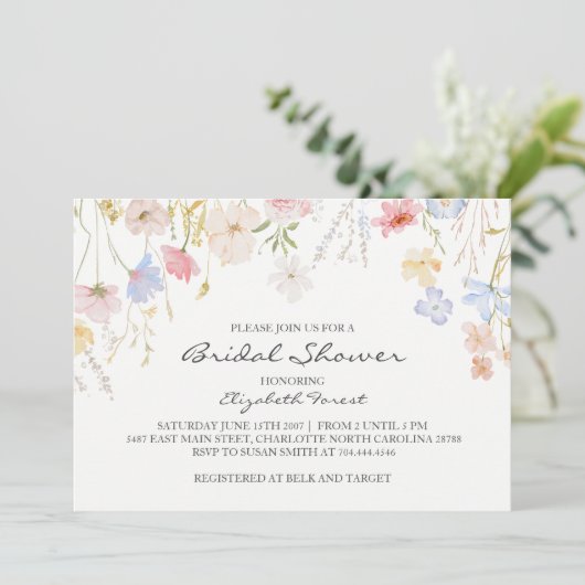 roze bloem bruids douche uitnodiging (Staand voorkant)