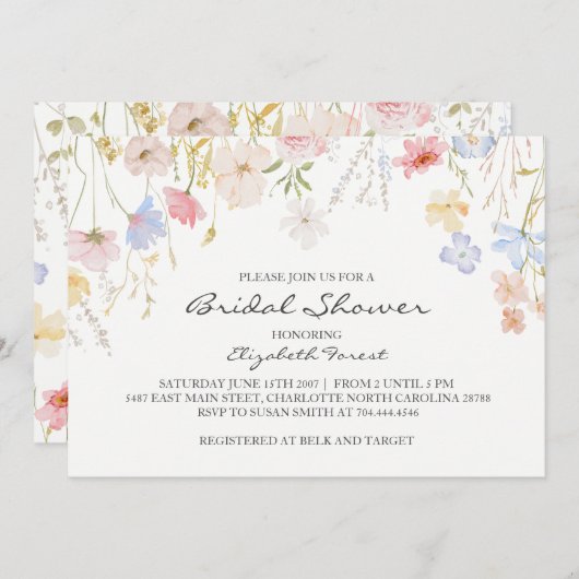 roze bloem bruids douche uitnodiging (Voorkant / Achterkant)