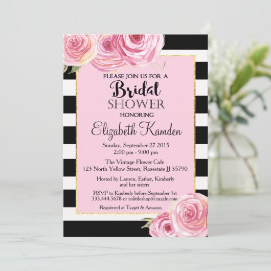 Roze Bloem Bruids Douche uitnodiging (Staand voorkant)