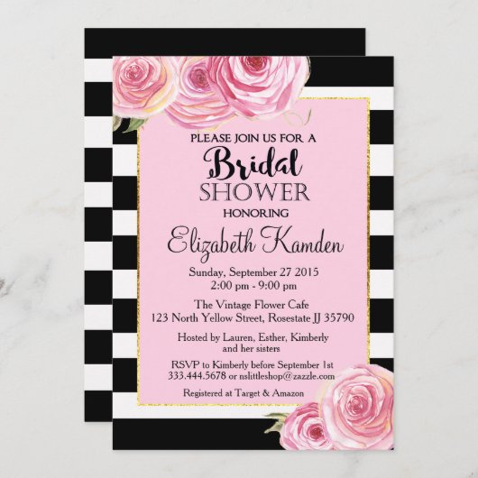  Roze Bloem Bruids Douche uitnodiging (Voorkant / Achterkant)