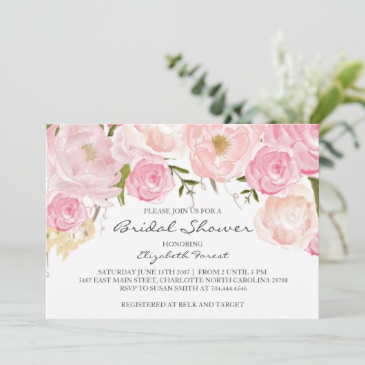 roze bloem bruidsbaby shower uitnodiging (Staand voorkant)