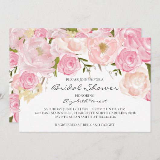 roze bloem bruidsbaby shower uitnodiging (Voorkant / Achterkant)