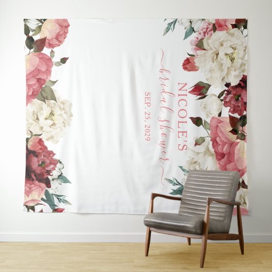 Roze Bloem Bruidsfeest Backdrop Wandkleed (In Situ (horizontaal))