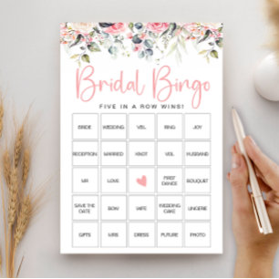 Roze Bloem Bruidsfeest Bingo Spelkaart Kaart
