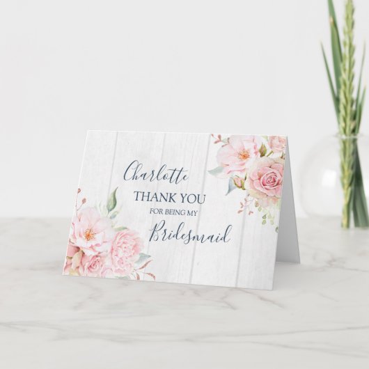 Roze bloem bruidsmeisje bedankt (Voorkant)
