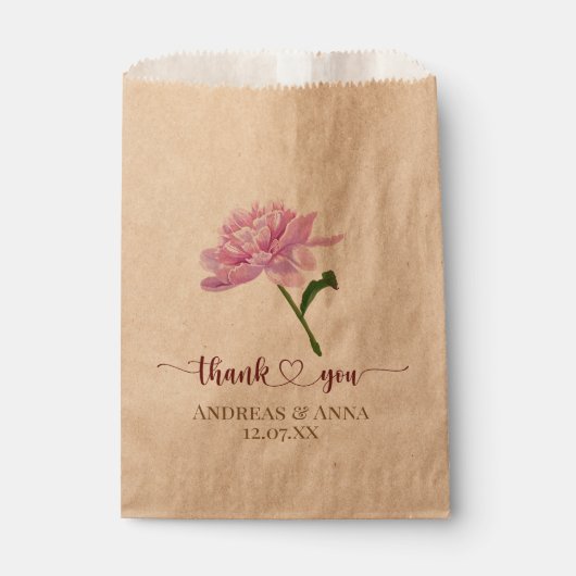 Roze Bloem Bruiloft Dank Je Wel Bedankzakje (Voorkant)