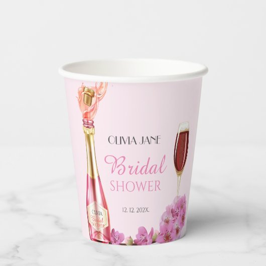Roze Bloem Bruiloft Feest Bloemblaadjes en Prosecc Papieren Bekers (Achterkant)