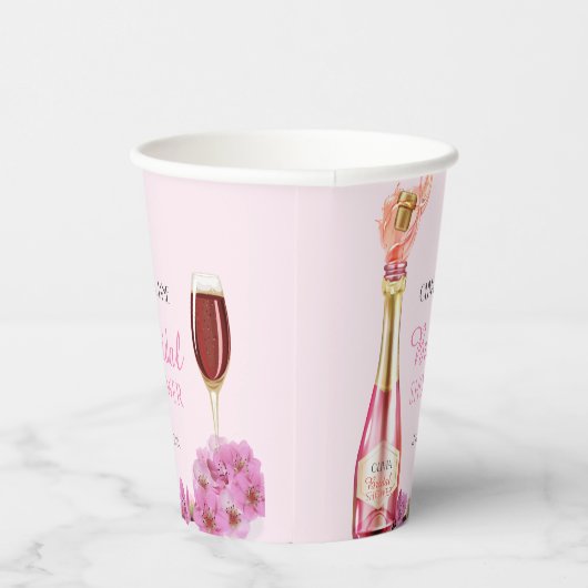 Roze Bloem Bruiloft Feest Bloemblaadjes en Prosecc Papieren Bekers (Rechts)