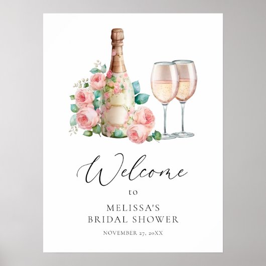 Roze bloem bruiloft feest welkomstbord poster (Voorkant)