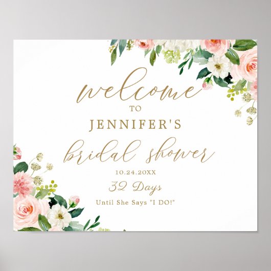 Roze bloem bruiloft feest welkomstposter poster (Voorkant)