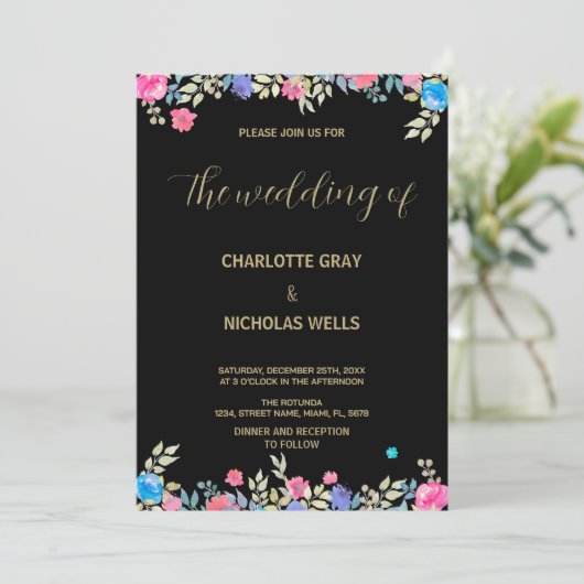 Roze Bloem Bruiloft Uitnodigingen (Staand voorkant)