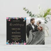 Roze Bloem Bruiloft Uitnodigingen met foto (Staand voorkant)