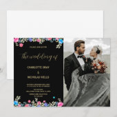 Roze Bloem Bruiloft Uitnodigingen met foto (Voorkant / Achterkant)