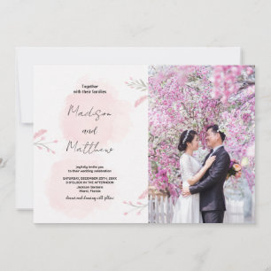 Roze Bloem Bruiloft Uitnodigingen met foto