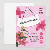 Roze Bloem Bruiloftsinvitation Save The Date (Voorkant / Achterkant)