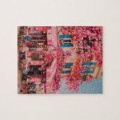Roze Bloem Café Puzzel–Bloeiend Paradijs in Roze Legpuzzel (Horizontaal)