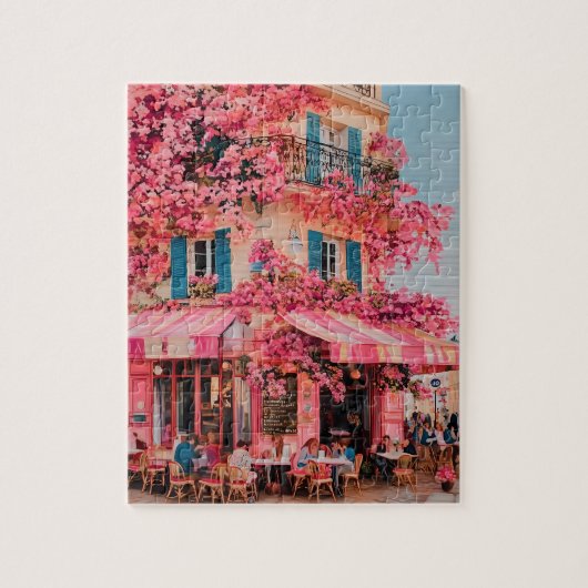 Roze Bloem Café Puzzel–Bloeiend Paradijs in Roze Legpuzzel (Verticaal)