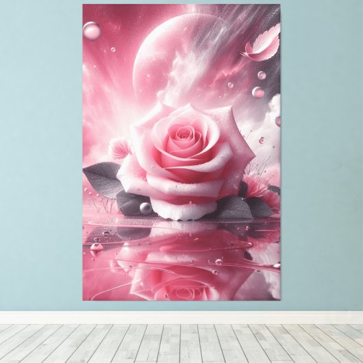 Roze bloem canvas muurkunst (Insitu (Houten vloer))