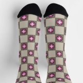 Roze Bloem Checkerboard Patroon Sokken (Top)
